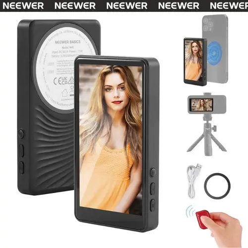 NEEWER M4B 4" Smart Selfie Monitor for iPhone & Cellphone, Magnetic Back Camera Screen for Content Creators, Wireless Connection, Bluetooth Remote, 145mins Runtime, Type-C Charging, Streaming Equipment (Cable Included)