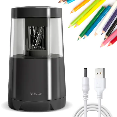 FINENOLO Electric Pencil Sharpener - Heavy-Duty Helical Blade for Fast Sharpening, 6-8mm Coloring Pencils, AC Adapter/Battery Operated Office Accessories for School/Home (Black)