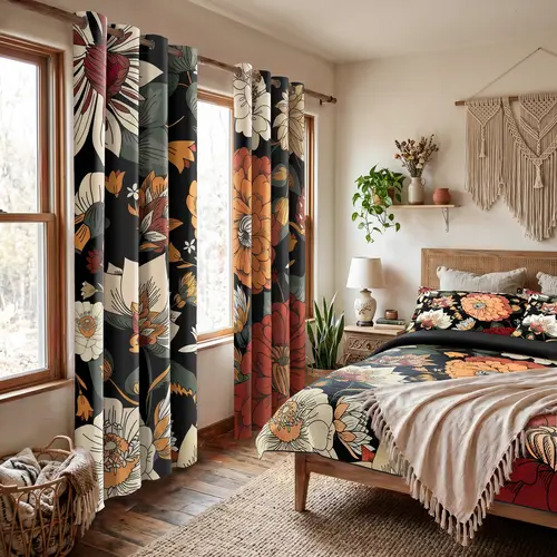 Tyrot Boho Floral Decorative Bedding Set - Bohemian Flower Quilt, Full Blackout Curtains, Farmhouse Room Decor for Bedroom Makeover (Boho Floral Unity, Quilt & Curtains Sold Separately), Flower Quilt Set, Bohemian Quilt Set,sohochic