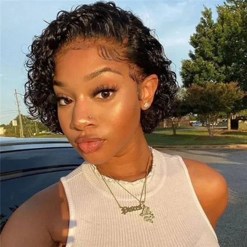 ShowReal 13x1 HD Transparent Lace Frontal Wig Human Hair Pixie Cut Jerry Curly Wig For Women