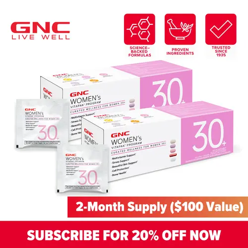 GNC 2-Box Bundle: GNC Women's 30+ Vitapak, 5-in-1, 30 Count Multivitamin for Stress & Bone Support, Skin Support, Healthcare, Dietary Supplement, Jumpstart