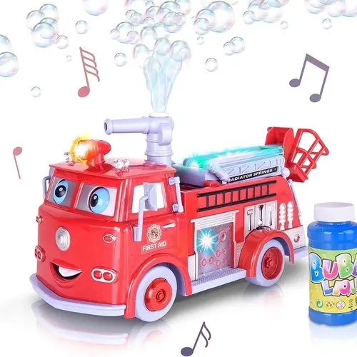 ArtCreativity Multifunction Party Bubble Machine - Fire Engine/Train Model Toy Vehicles for Kids, LED Lights, Fun Siren Sounds, Bump & Go Function, 2 Options, Batteries-Powered Continuous Bubble Blasting for Birthdays, Imaginative Play, Multifunction Bubb