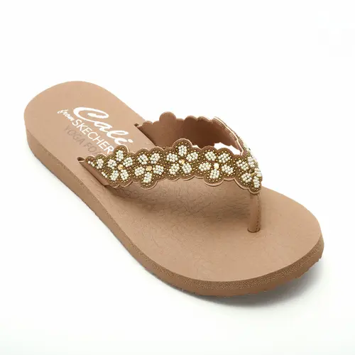 Skechers Cali Embellished Pearl Floral Thong Sandals - Rare Elegance