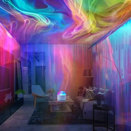 Aurora & Water Ripple 2 Counts of Shades Projector Light, EasterEggLight LED Dynamic Ambient Color Changing w/ Remote, Bathroom Decal Lights at Night Home Decor Wall Ceiling Modern Design birthday present BackToSchool