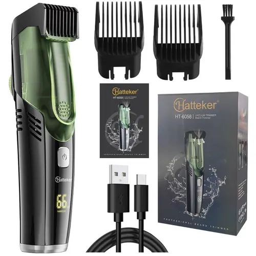 Men's Adjustable Vacuum Beard Trimmer, Cordless Hair Cutting, Rechargeable IPX6 Waterproof Design, 1-20mm Length Setting, USB Charging, Ideal for Facial Hair and Mustache Grooming, Facial Hair Groomer, Battery Powered Trimmer, Cordless Trimmers