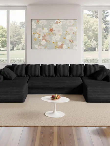 【3 Packages shipping】131'' Large Sectional Couches with Chaise Lounge, U-Shaped No Assembly Required Deep Seat Modular Cloud Sofa for Living Room 1PCS, Bedroom