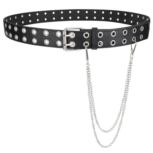 BELTROAD Man Women Double Grommet Studded Belts, Black Leather Belt for Women Men Punk belt Y2k, Belts For Women,sohochic