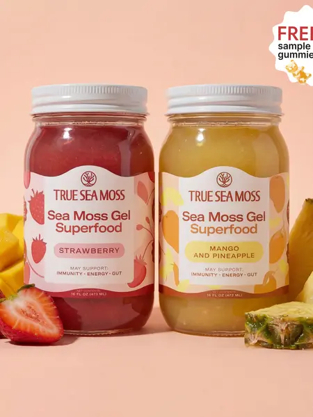True Sea Moss Gel 2-Jar Bundle: Mango-Pineapple & Strawberry – Rich in Essential Minerals & Vitamins – supports overall vitality