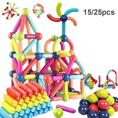 Random Color Set, Assembled Building Balls and Rods Kit, Magnetic Building Blocks, Building Block Model, Construction Toys for Interactive Family Games
