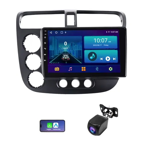 Haudio Double Din Car Stereo for Honda Civic 2001-2005 - 9" HD Touchscreen Carplay Screen with GPS Navigation, ASP, 720P HD Waterproof Backup Camera (140° Wide-Angle Lens), Bluetooth 4.1, Mirror Link, 2+64GB, WiFi, FM, AM, Screen Upgrade Kit,toolupgrade
