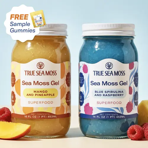 True Sea Moss Gel 2-Jar Bundle: Mango-Pineapple & Blue Spirulina-Raspberry – Rich in Essential Minerals & Vitamins – supports overall vitality