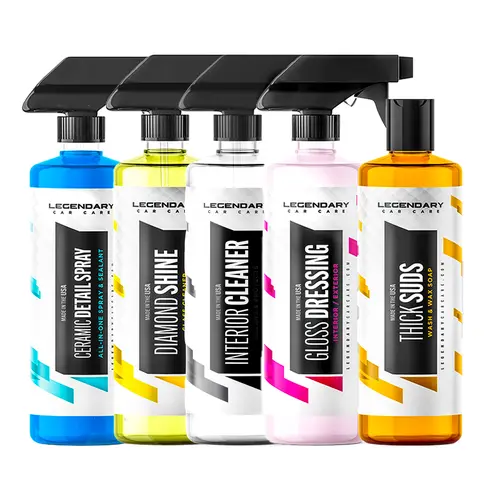Legendary Detailing Car Wash Set - Multifunctional Detailing Products Bundle with Highsuds Wash, Foam Cannon Ready Soap, Surface Cleaner, Covers Leather & Plastics, Paint Protect Coat for Vehicle Interior-Exterior Care