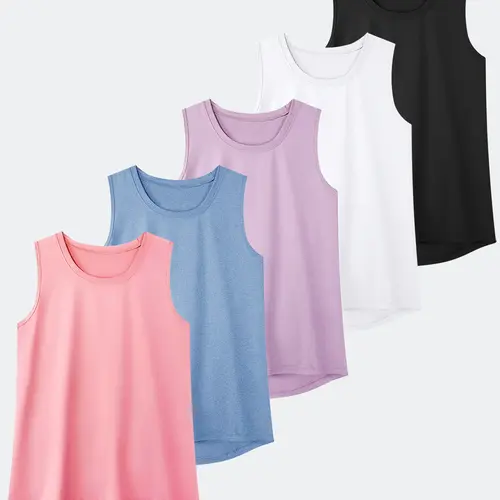 Women's 5pcs Quick Dry Athletic Tank Tops - Sleeveless Yoga Gym Shirts, Loose Fit, Breathable Polyester Blend, Crew Neck, Assorted Colors summerwins