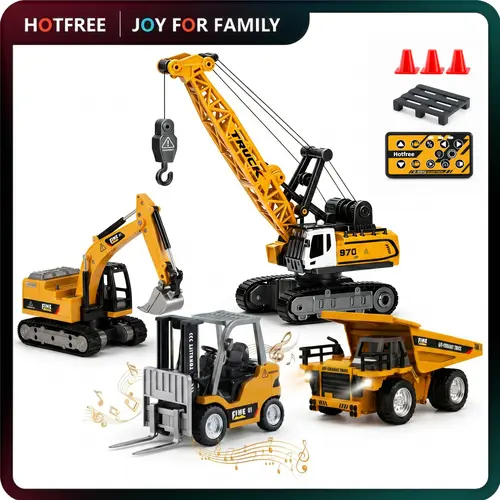 Hotfree 1/64 Mini RC Construction Vehicle Set, Alloy RC Excavator & Forklift with Lights & Sounds, USB‑C Rechargeable Remote Control Truck Toys, Birthday & Christmas Holiday Gifts for Boys, Kids & Adult Hobbyists