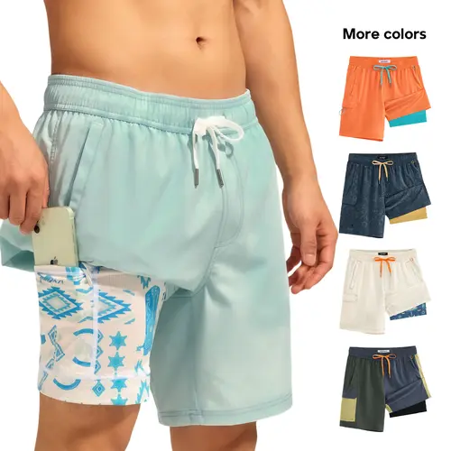 Maamgic Men's 7-in Elastane 2-in-1 Surfing Swim Trunks, Quick-Dry 4-Way Stretch with Compression Liner, Multi-Size Athletic Outdoor Beachwear Board Shorts with Zipper Pockets