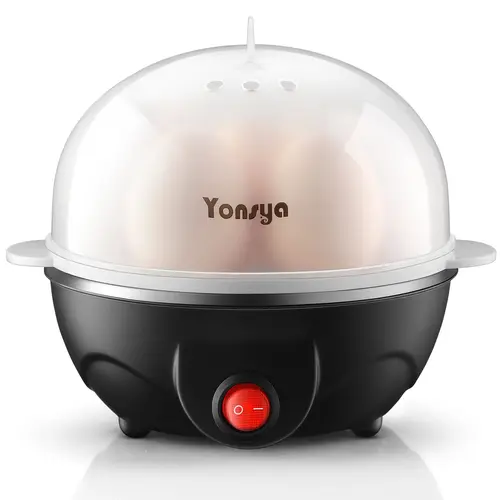 Yonsya Rapid Egg Cooker 7 Egg Capacity Electric Egg Cooker for Hard Boiled Eggs Poached Scrambled Omelets with Auto Shut Off Feature Black Egg Cooker Machine Easy Egg Cooker, Egg Maker, Recipe Book, College Dorms