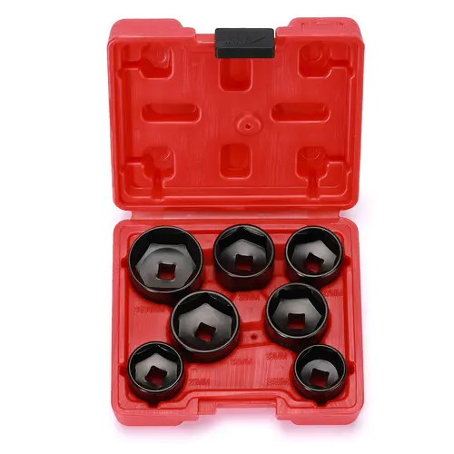 CASOMAN 7-Piece 3/8" Drive Low Profile Oil Filter Cap Wrench Socket Set - Chrome Vanadium Steel 24mm-36mm Automotive Repair Tool for Mechanics, Cap Removal on Mercedes-Benz, Ford Vehicles,toolupgrade