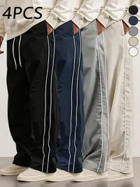4 pieces Men's autumn and winter straight leg loose leg floor length pants, trendy high street versatile casual loose sports pants, men's style