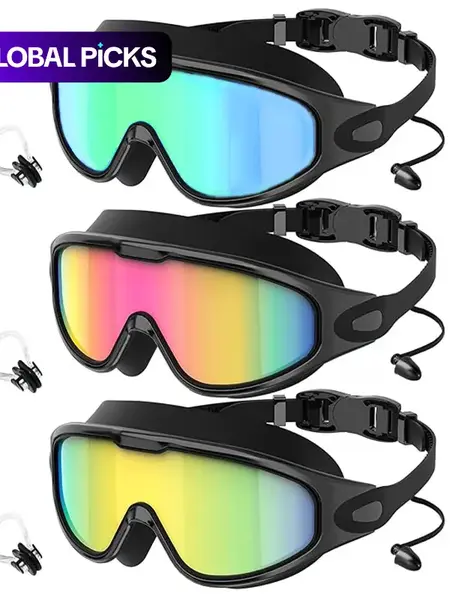 3-Pack Swim Goggles with Nose Clip for Adults and Teens, Leak-Proof Outdoor Swimming Goggles, Comfortable and Stylish Swimming Accessories for Pool, Beach and Open Water #GLOBAL PICKS