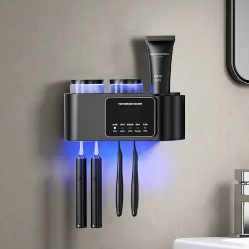 Wall Mounted Toothbrush Holder with 2 Tooth Cups and Smart Sterilizer, Bathroom Toothbrush Protection for Effective Cleaning and Drying, Toothbrushes White tiktokshopspringglowup summervibes