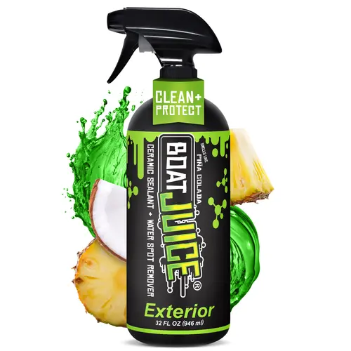BOAT JUICE Marine Care 2-in-1 Solution Detailing Spray - Exterior Surface Cleaner, Water Spot Remover & SiO2 Ceramic Sealant, Gelcoat Cleaning for Glass/Metal/Plastic, UV Protection, Pina Colada Scent, 32oz