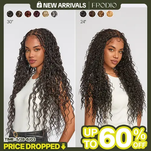 Frodio Veralux™ Fiber Full Lace Boho Braids Synthetic Box Braid Wig – Grid-Part Top with Mixed Boho Curls #summervibes#SohoChic