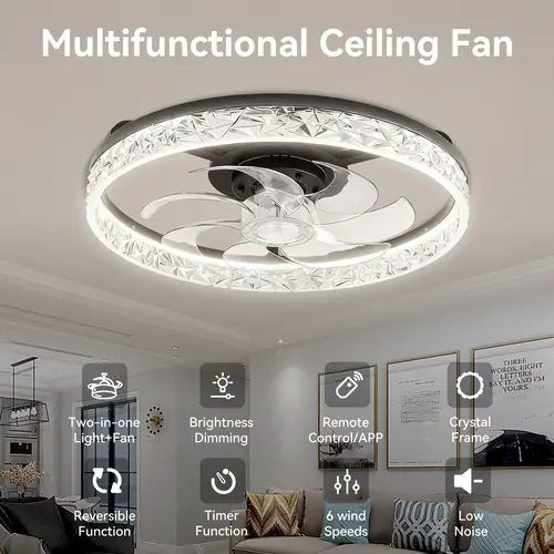 GALENTAL Multifunctional Ceiling Fan Lights - 110v-220v DC Reversible Fan with Remote/APP Control, 6 Wind Speeds, Timing, Low Noise, Bright Illumination, Adjustable Brightness, 3 Color Temperatures, for Indoor Use Ceiling Spots, Living Room, Bedroom,sohoc