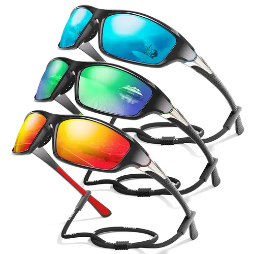 3 Pack Polarized Sports Sunglasses for Men, Sunglasses Wrap Around UV400 Protection for Cycling Fishing Driving