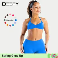 [SIZE UP 1] DEEFY Impact Strappy Bra Fitness Gymwear Halter SportsTop Open Back Padded Gym Workout Sportswear Women Seamless Tank Activewear Tops Low Impact Bra Gym