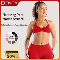 [SIZE UP 1] DENFY Impact Strappy Bra Gymwear Fitness Halter Sports Bra Open Back Padded Sportswear Gym Workout Women Seamless Tank Tops Low Impact Gym #BackToSchool