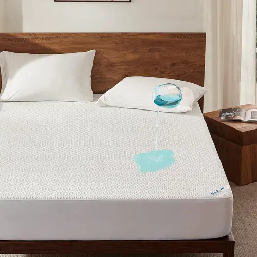 【HomeEssentials】BEDLORE 1-Piece Geometric Breath Easy Grid Waterproof Fitted Bed Sheet - Cool Soft Sheets, Wrinkle Resistant, Deep Pockets, Non-Slip Elastic, Noiseless, Machine-Washable, Multi-Size Mattress Cover for Twin XL Kids' Beds, California King