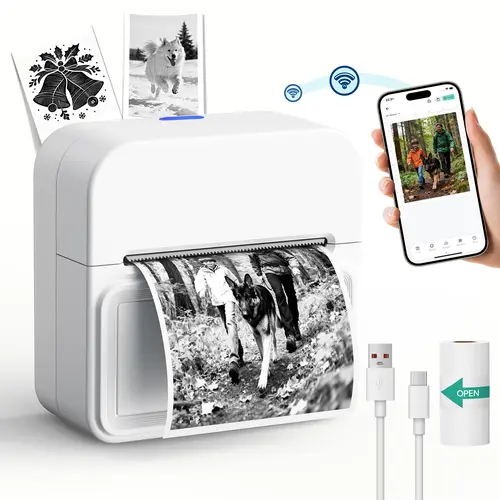 KNAON Pocket-Sized 2-Inch Portable Label Printer - Inkless Bluetooth Thermal Wireless Printer, Mini Sticker Maker Machine with Included Sticker Paper for Study Notes, Gifts, Portable Label Printers