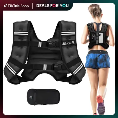 【BackToSchool】BAGAIL Weighted Vest, 5lbs/8lbs/10lbs/12lbs/15lbs/20lbs/25lbs/30lbs Weight Vest with Detachable Phone Pouch, Rucking Vest for Women, Men, Walking, Training, Running Summervibes
