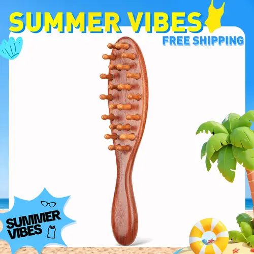 【SUMMER VIBES】Loc Brush for Dreads, Comfortable Massage Comb,  Sandalwood Scraping Massage Wide Tooth Hair Comb for Microlocs, Elegant Wood, Love At First Find Dreadlock Care