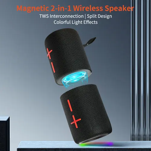 Cyboris S11 2-in-1 Multifunctional Wireless Speaker - 20W Loud Bass, HD Surround Sound, Waterproof, Magnetic Clip, Rechargeable Portable Audio, 24h Playtime, Stereo Connectable, Handsfree Calls, LED Light for Smartphones