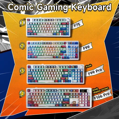 AULA Manga Series Wireless Mechanical Keyboard Gift for Gamers, F75/F99/F99 Pro/F106 Pro, Tri-Mode Hot-Swappable Gasket Keyboard with RGB Backlight, Creamy Sound & Comic Keycaps for PC/Mac