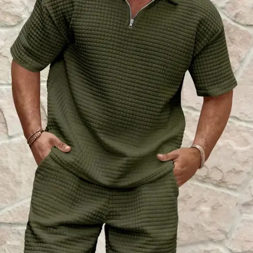 KZZ Men's 2-Piece Plain Matching Set - Solid Color, Loose Fit, Stylish Short-Sleeve Tee & Shorts, Cozy Breathable Practical Menswear for Summer Daily Wear,sohochic