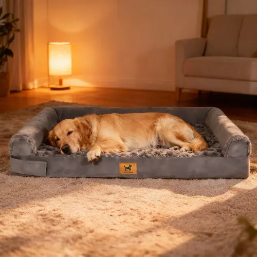 PAWPUBBY Extra Large Orthopedic Memory Foam Dog Bed - Gray Waterproof Bolster Couch with Removable Washable Cover for Large Dogs, Pet Bedding Gift for Pet Lovers