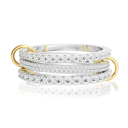 Tewiky 925 Silver Stackable Zircon Rings for Women Non Tarnish – Statement Mixed Metals Multi Ring Stack Rings Set Cubic Zirconia Two-Toned Connected Bands Stacking Ring elegant Jewelry Size 6-10 For Mother's Day gifts