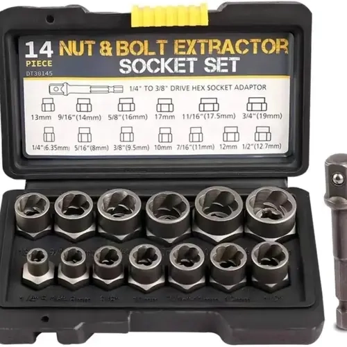 14-Piece Impact Bolt & Nut Remover Set, 3/8”Bolt Lug Nut Extractor Socket Tool Set, Damaged Bolt Nut Remover with Hex Adapter for Removing Stripped, Damaged, Rounded off and Rusted Bolts & Nuts #summerfinds toolupgrade