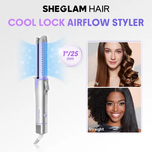 SHEGLAM HAIR Cool Lock Airflow Styler | Curling Irons&Hair Straightener | 1inch/25mm | 360° Cooling Airflow | 4-Level Temps | Water-Based Ceramic Coating | Universal Voltage | Less Damage#flat iron #straightener,back to school,back to school haul