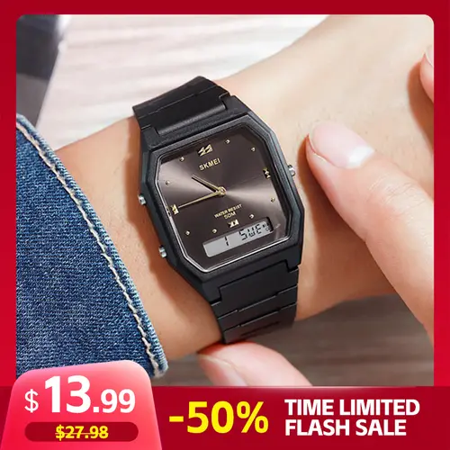 SKMEI Fashion Square Unisex Casual Watch - 32mm Retro Dual Screen Analog Digital, 50m Water Resistant, 22g, Stopwatch, Sunday Date Alarm, Must-Have for Fashion Enthusiasts