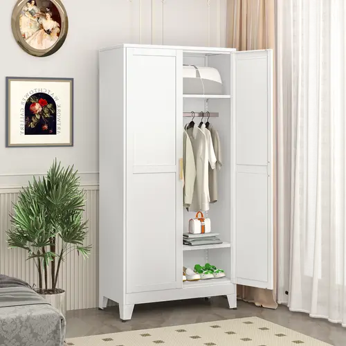 GEITIN 71" Extra Tall Modern Armoire Wardrobe - Cold Rolled Steel Storage Unit with Adjustable Shelf, Clothes Drying Pole, Foldclothes Drawers, Adjustable Organizer, Requires Screwdriver for Bedroom
