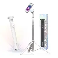 KraftGeek JustTap 66in Mobile Phone Tripod Selfie Stick with Rechargeable Wireless Remote, Magnetic Head - White or Non-Magnetic Clamp Head, MagSafe-Compatible for iPhone 12-17, iPad, Metal Ring Phones, Cellphone Accessories, Vlogging Equipment, Smartphon
