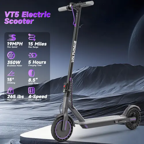 VOLTVOGUE Electric Scooter – 19 MPH Max Speed,  8.5" Honeycomb Solid Tires, 350W Motor, 15 /12/21Miles Range, Foldable Design, Dual Braking System & App Control