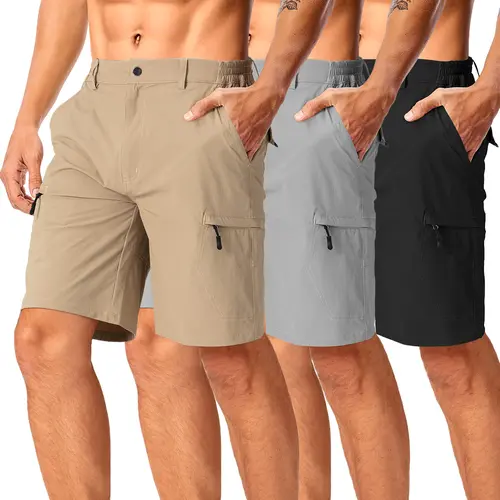 1/3 PACK GOPUNE Men's Hiking Cargo Shorts 9" Lightweight Water Resistant Quick Dry Work Shorts 6 Pockets for Travel Camping Tactical