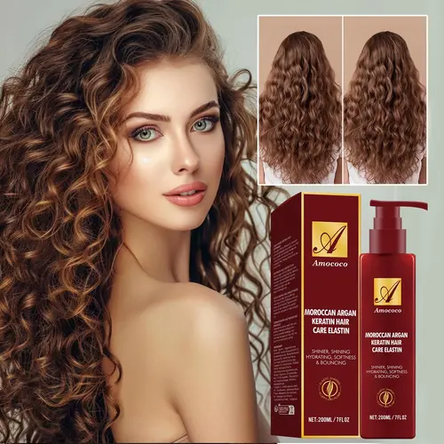 Moroccan moisturizing hair elastin,leave-in curly hair care with lightweight non-sticky texture. Deeply hydrates, shapes vivid curls, relieves dandruff and reduces hair loss for fluffy bouncy hair.