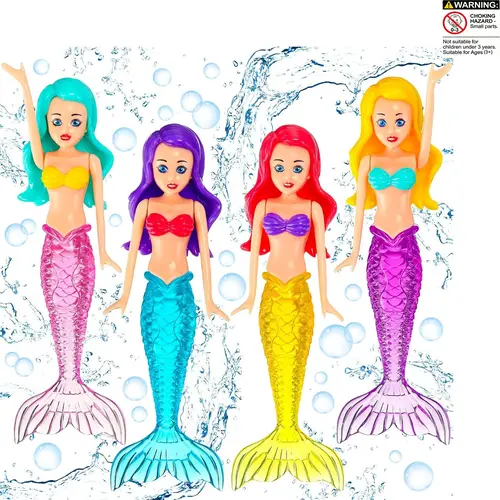 4 Counts Colorful Mermaid Dive Bath Toys, Fun Pool Swimming Games for Boys Girls Teens Adults Family, Perfect for Pool Parties