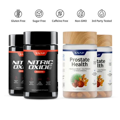 2 Prostate Health + 2 Nitric Oxide Booster (90ct) Bundle - Natural Supplement Capsules - Support Blood Circulation & Prostate Health