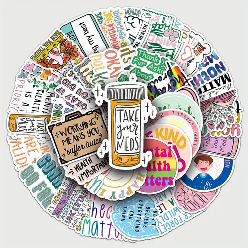 50 Mental Health Awareness Waterproof Meme Sticker, Cartoon Anime Design Social Media Decal for Laptops, Skateboards, Etc., Perfect for Graduation Season, Halloween Decorations and Christmas Gifts, Funny Stickers, Sticker Packs